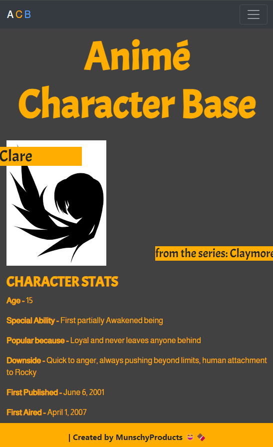 Animé Character Base screengrab from deployed site