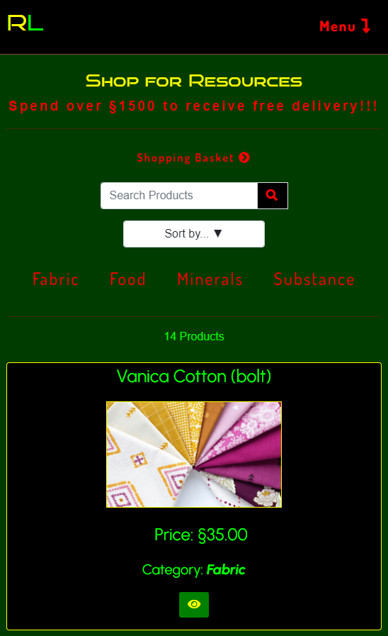 Fantasy Blog Shop screengrab from deployed site
