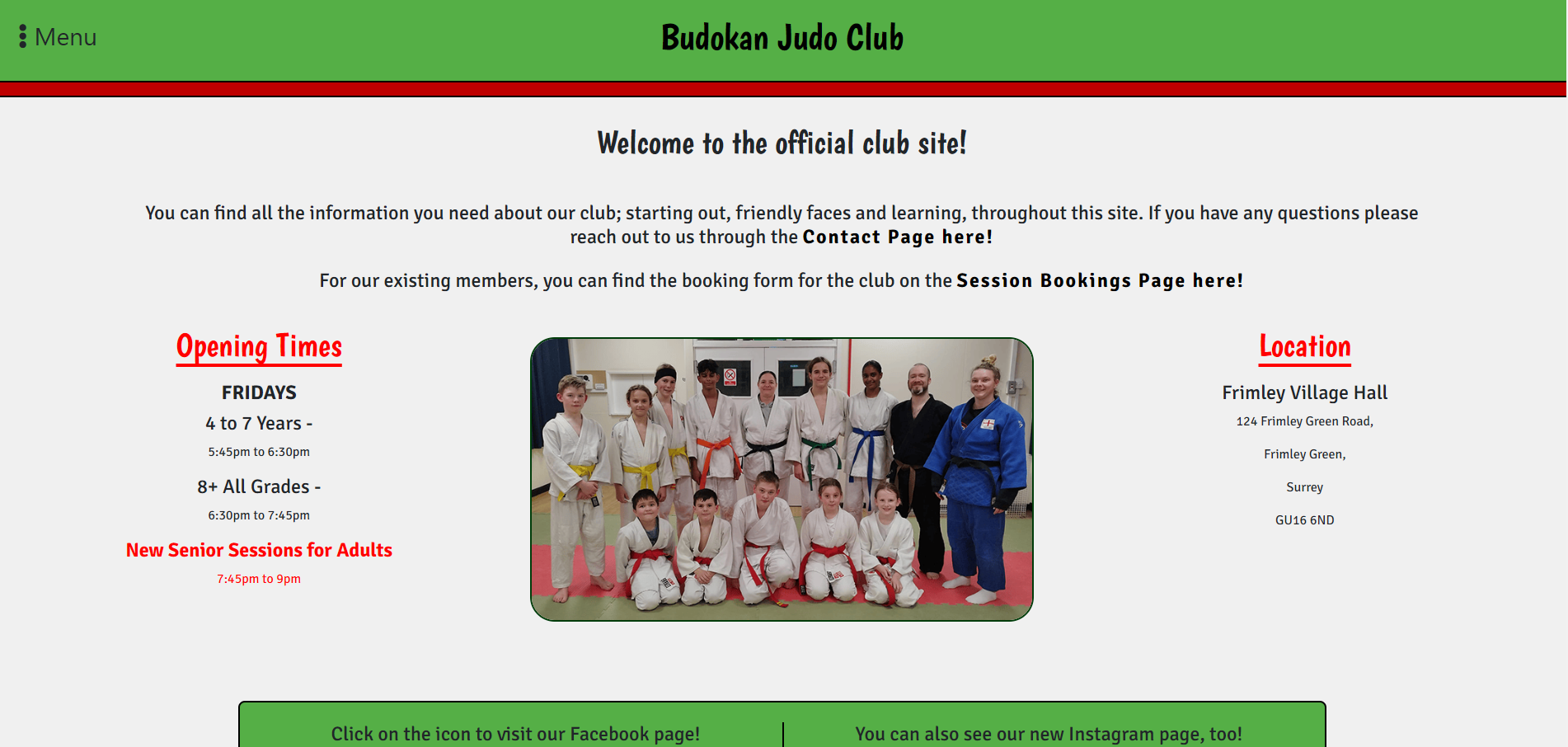 Budokan Judo Club screengrab from deployed site