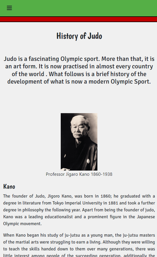 Budokan Judo Club screengrab from deployed site