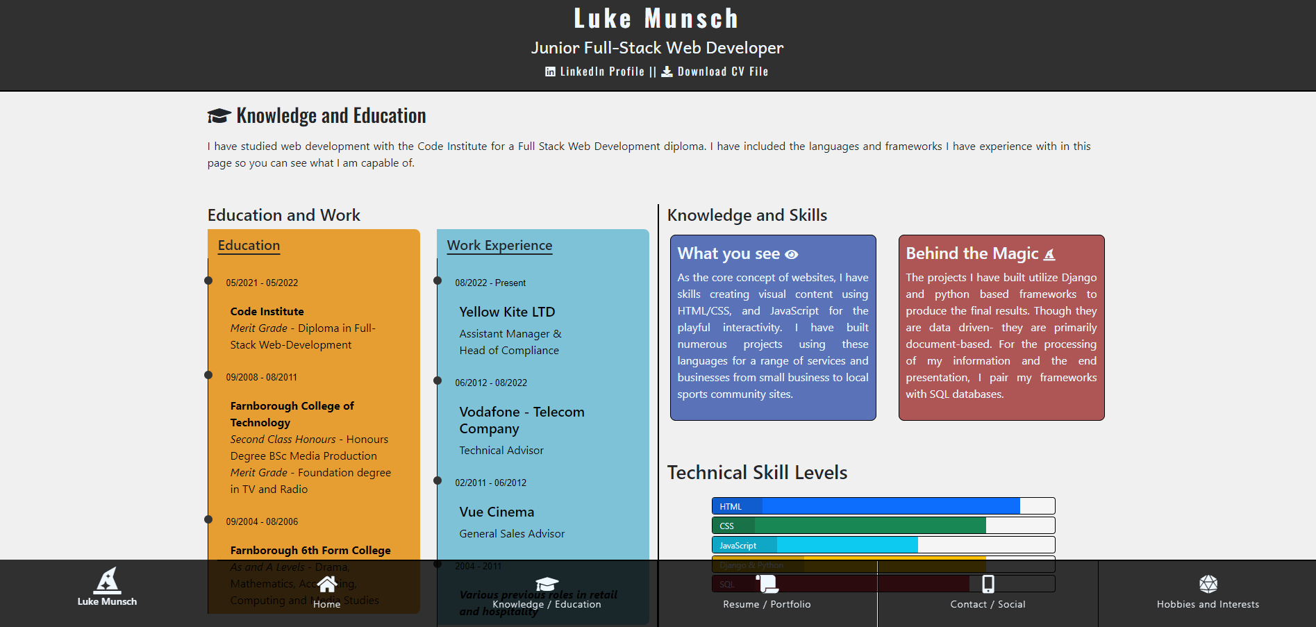 Professional Portfolio Site screengrab from deployed site