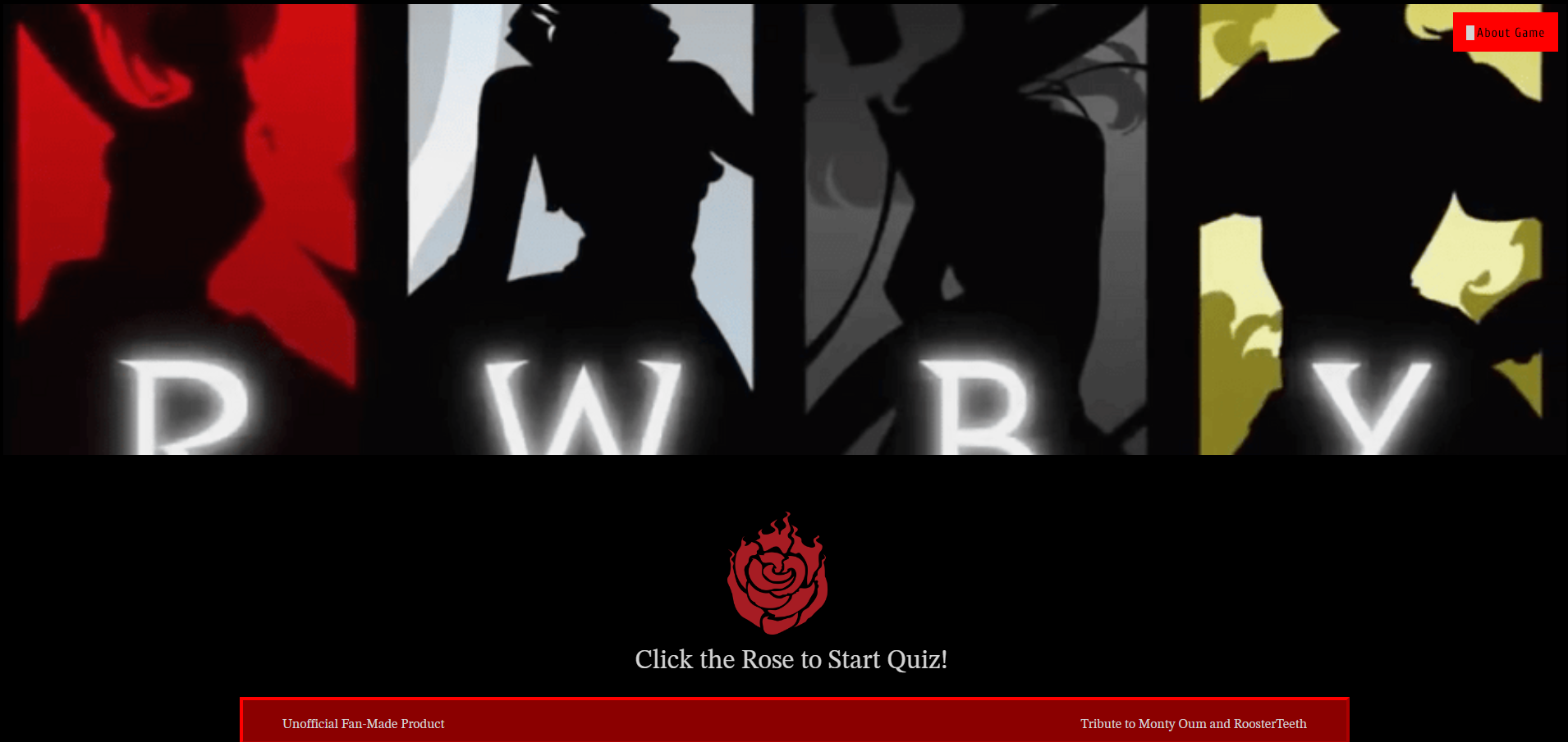 RWBY Quiz screengrab from deployed site